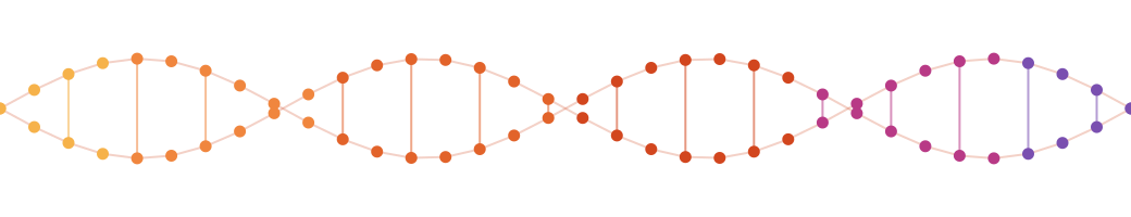A stylized DNA helix whose nodes shift from sweet to savory to aromatic hues